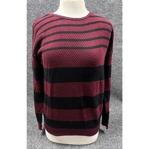 Forever 21 Sweater Womens Small Maroon Black Striped Knit Top Pullover‎ Stretchy